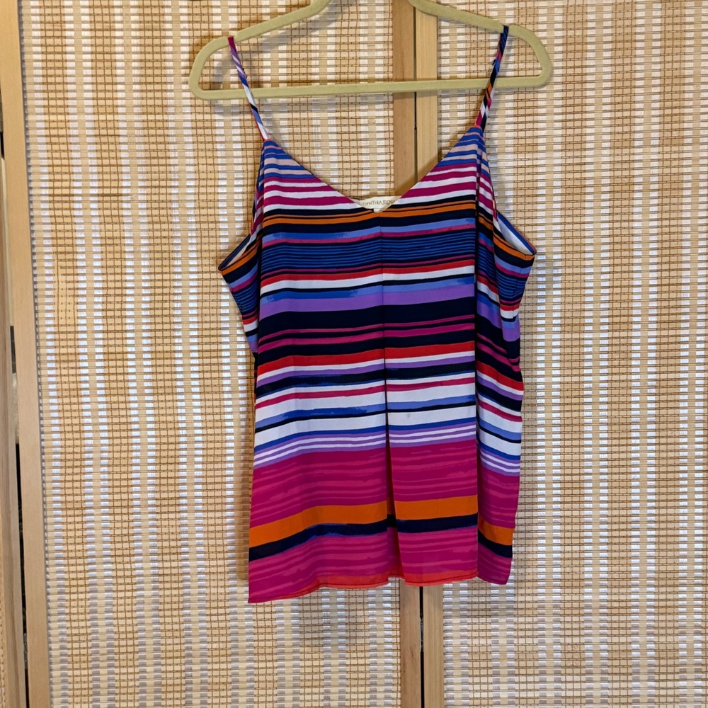 Cynthia Rowley Womens Large Multi-Color Striped V-Neck Camisole Spaghetti Strap